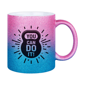 You can do it, Κούπα Χρυσή/Μπλε Glitter, κεραμική, 330ml