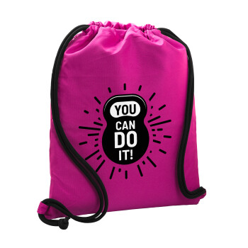 You can do it, Backpack pouch GYMBAG Fuchsia, with pocket (40x48cm) & thick cords