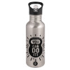 Water bottle Silver with straw, stainless steel 600ml