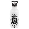 White water bottle with straw, stainless steel 600ml