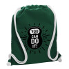 Backpack pouch GYMBAG BOTTLE GREEN, with pocket (40x48cm) & thick white cords