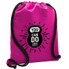 Backpack pouch GYMBAG Fuchsia, with pocket (40x48cm) & thick cords