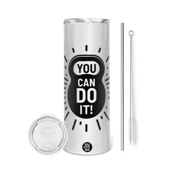 You can do it, Eco friendly ποτήρι θερμό (tumbler) από ανοξείδωτο ατσάλι 600ml, με μεταλλικό καλαμάκι & βούρτσα καθαρισμού