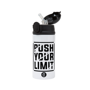 Push your limit, Children's hot water bottle, stainless steel, with safety straw, Black (360ml) BPA-FREE