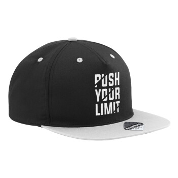 Push your limit, Καπέλο Ενηλίκων Flat Snapback Μαύρο/Γκρι, (100% ΒΑΜΒΑΚΕΡΟ TWILL, ΕΝΗΛΙΚΩΝ, UNISEX, ONE SIZE)