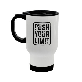 Push your limit, Stainless steel travel mug with lid, double wall white 450ml