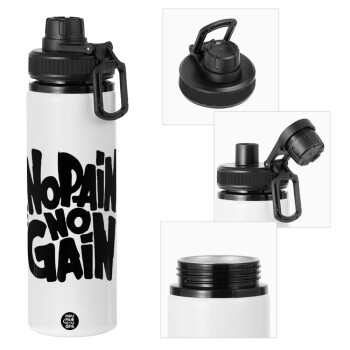No pain no gain, Metal water bottle with safety cap, aluminum 850ml