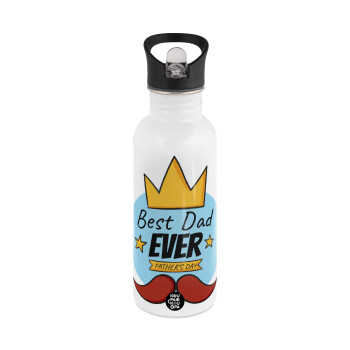 King, Best dad ever, White water bottle with straw, stainless steel 600ml