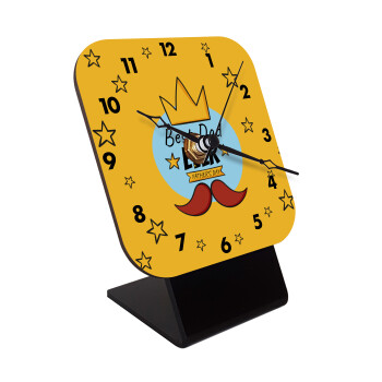 King, Best dad ever, Επιτραπέζιο ρολόι ξύλινο με δείκτες (10cm)
