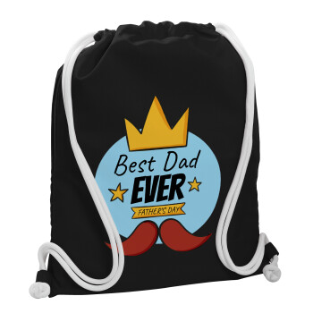 King, Best dad ever, Backpack pouch GYMBAG Black, with pocket (40x48cm) & thick white cords