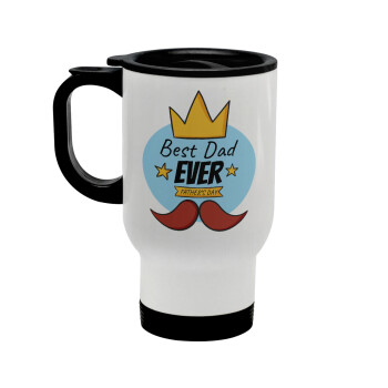 King, Best dad ever, Stainless steel travel mug with lid, double wall white 450ml