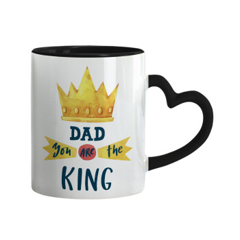 Dad you are the King, Κούπα καρδιά χερούλι μαύρη, κεραμική, 330ml
