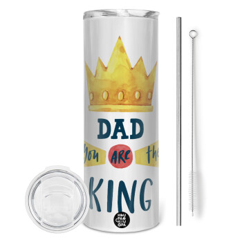 Dad you are the King, Tumbler ποτήρι θερμό από ανοξείδωτο ατσάλι 600ml, με μεταλλικό καλαμάκι & βούρτσα καθαρισμού