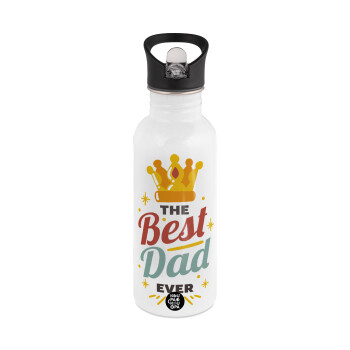 The Best DAD ever, White water bottle with straw, stainless steel 600ml