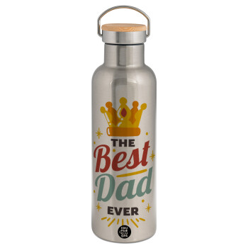 The Best DAD ever, Stainless steel Silver with wooden lid (bamboo), double wall, 750ml