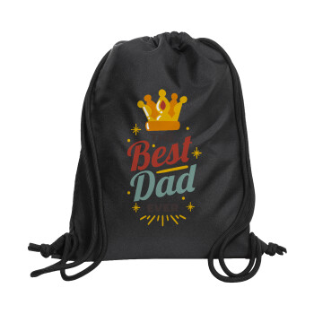 The Best DAD ever, Τσάντα πλάτης πουγκί GYMBAG Μαύρη, με τσέπη (40x48cm) & χονδρά κορδόνια