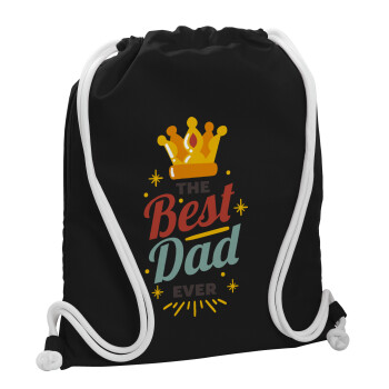 The Best DAD ever, Τσάντα πλάτης πουγκί GYMBAG Μαύρη, με τσέπη (40x48cm) & χονδρά λευκά κορδόνια