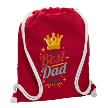 The Best DAD ever, Backpack pouch GYMBAG Red, with pocket (40x48cm) & thick cords