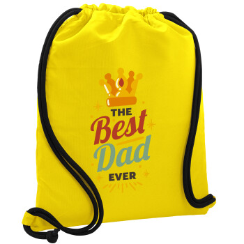 The Best DAD ever, Backpack pouch GYMBAG Yellow, with pocket (40x48cm) & thick cords