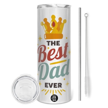 The Best DAD ever, Tumbler ποτήρι θερμό από ανοξείδωτο ατσάλι 600ml, με μεταλλικό καλαμάκι & βούρτσα καθαρισμού