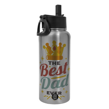 The Best DAD ever, Metal mug thermo Silver with Straw and Spout Lid (Stainless steel), double wall, 950ml