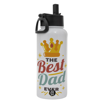 The Best DAD ever, Metal mug thermo White with Straw and Spout Lid (Stainless steel), double wall, 950ml