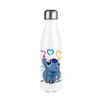 Lilo & Stitch painting, Metal mug thermos White (Stainless steel), double wall, 500ml