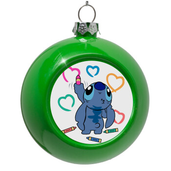 Lilo & Stitch painting, Green Christmas tree ornament bauble 8cm