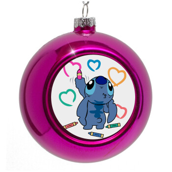 Lilo & Stitch painting, Purple Christmas tree ornament bauble 8cm