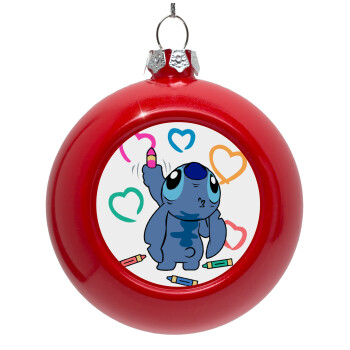 Lilo & Stitch painting, Red Christmas tree ornament bauble 8cm