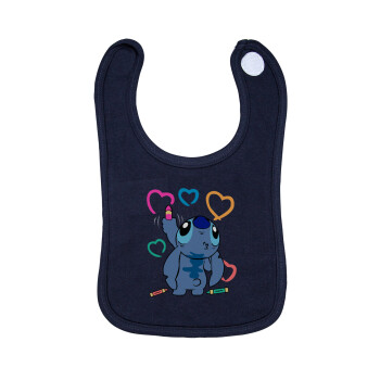 Lilo & Stitch painting, Σαλιάρα με Σκρατς 100% Organic Cotton Μπλε (0-18 months)