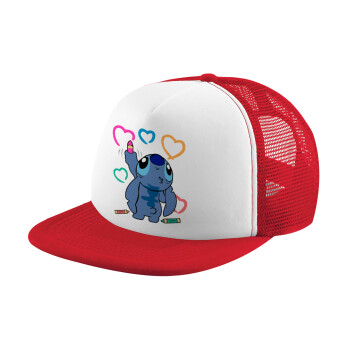 Lilo & Stitch painting, Καπέλο παιδικό Soft Trucker με Δίχτυ ΚΟΚΚΙΝΟ/ΛΕΥΚΟ (POLYESTER, ΠΑΙΔΙΚΟ, ONE SIZE)