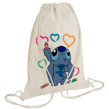 Lilo & Stitch painting, Τσάντα πλάτης πουγκί GYMBAG natural (28x40cm)