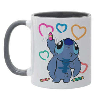 Lilo & Stitch painting, Mug colored grey, ceramic, 330ml