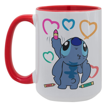 Lilo & Stitch painting, Κούπα Mega 15oz, κεραμική Κόκκινη, 450ml