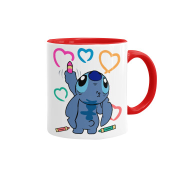 Lilo & Stitch painting, Mug colored red, ceramic, 330ml