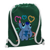 Backpack pouch GYMBAG BOTTLE GREEN, with pocket (40x48cm) & thick white cords