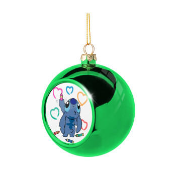 Lilo & Stitch painting, Χριστουγεννιάτικη μπάλα δένδρου Πράσινη 8cm