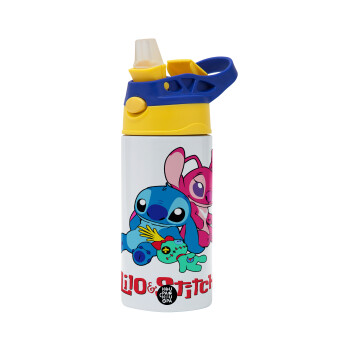 Lilo & Stitch, Children's hot water bottle, stainless steel, with safety straw, green, blue (360ml) BPA FREE