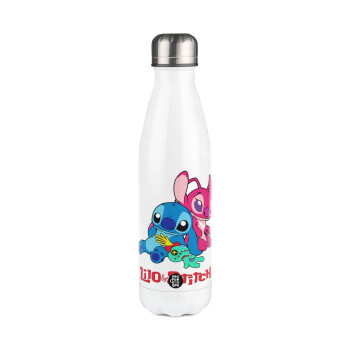 Lilo & Stitch, Metal mug thermos White (Stainless steel), double wall, 500ml