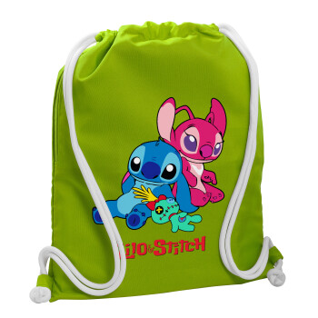 Lilo & Stitch, Τσάντα πλάτης πουγκί GYMBAG LIME GREEN, με τσέπη (40x48cm) & χονδρά κορδόνια