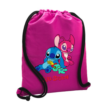 Lilo & Stitch, Backpack pouch GYMBAG Fuchsia, with pocket (40x48cm) & thick cords