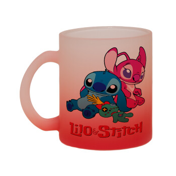 Lilo & Stitch, Κούπα γυάλινη δίχρωμη με βάση το κόκκινο ματ, 330ml