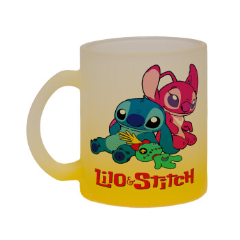 Lilo & Stitch, Κούπα γυάλινη δίχρωμη με βάση το κίτρινο ματ, 330ml