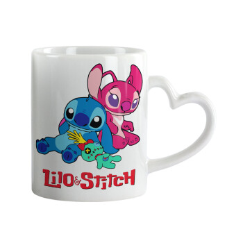 Lilo & Stitch, Κούπα καρδιά χερούλι λευκή, κεραμική, 330ml
