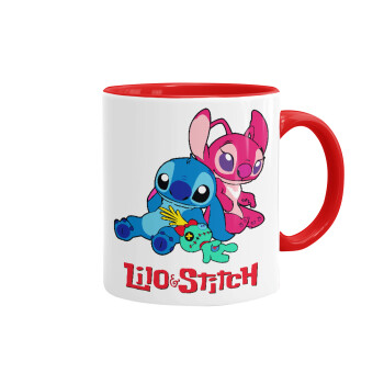 Lilo & Stitch, Κούπα χρωματιστή κόκκινη, κεραμική, 330ml