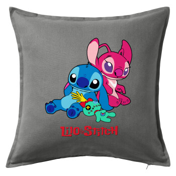 Lilo & Stitch, Μαξιλάρι καναπέ Γκρι 100% βαμβάκι, περιέχεται το γέμισμα (50x50cm)