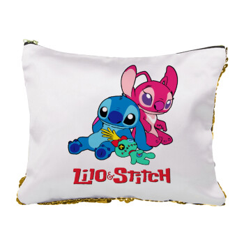 Lilo & Stitch, Sequin Gold Pouch Cosmetic Bag