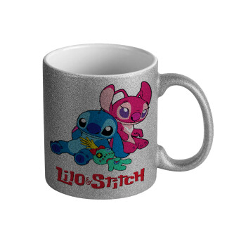 Lilo & Stitch, Κούπα Ασημένια Glitter που γυαλίζει, κεραμική, 330ml