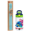 Easter Set, Children's thermal stainless steel bottle with safety straw, green/blue (350ml) & aromatic flat Easter candle (30cm) (TURQUOISE)